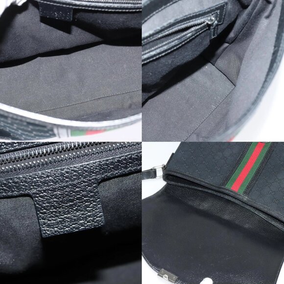 GUCCI Web Sherry Line GG Canvas Shoulder Bag Black Red Green Auth 126871 - Picture 15 of 16